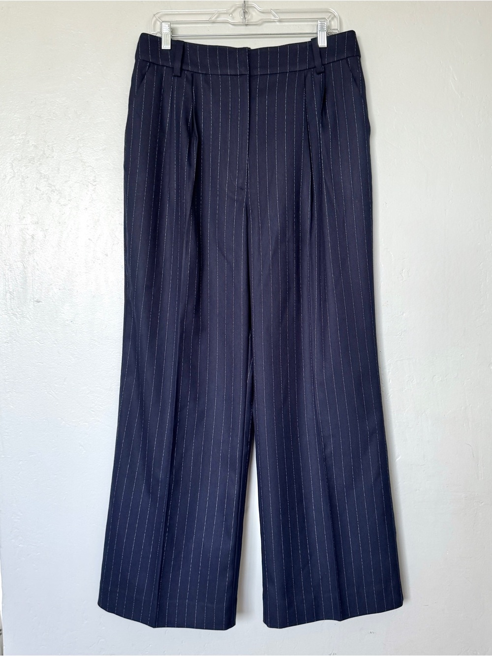Favorite Daughter Navy Pinstripe High Rise Wide-Leg Trousers